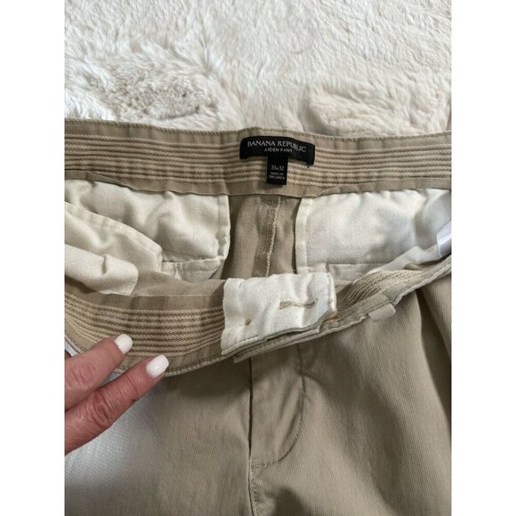 Banana Republic Pants Men 33x 32 Beige Aiden Chino Flat Front Classiccore Preppy - Picture 5 of 8